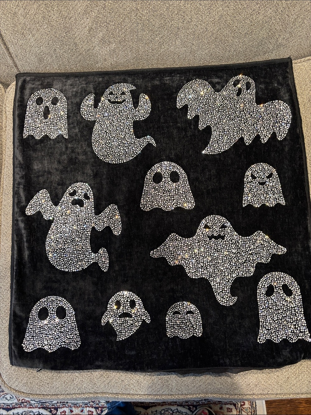 Magaschoni Black Throw Pillow Cover with Sparkling Ghost Motifs